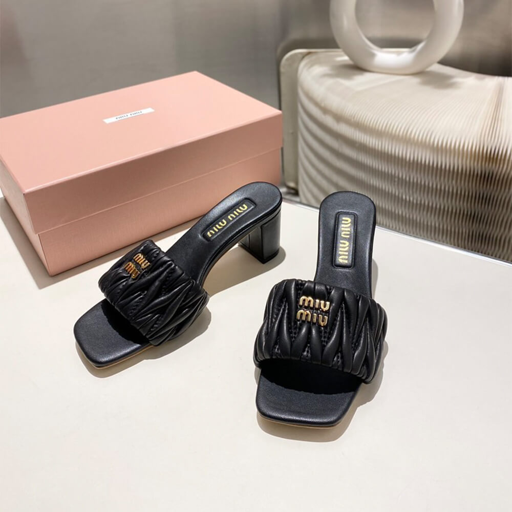 MiuMiu Matelass?? nappa leather slides