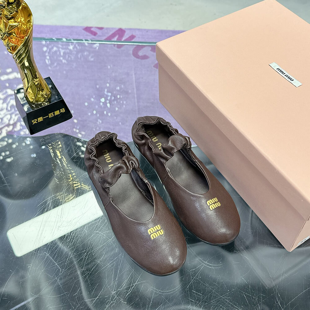 MIUMIU Ruches Nappa Leather ballet flats
