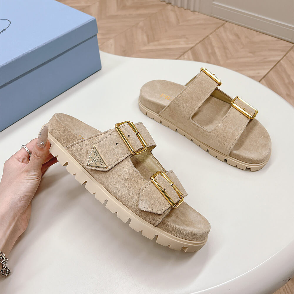 PRADA Suede strap slides
