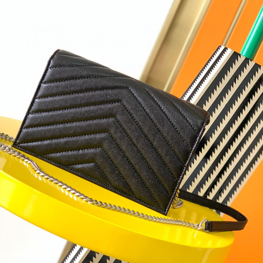 YSL cassandre envelope chain wallet in grain de poudre leather(High-end Grade)