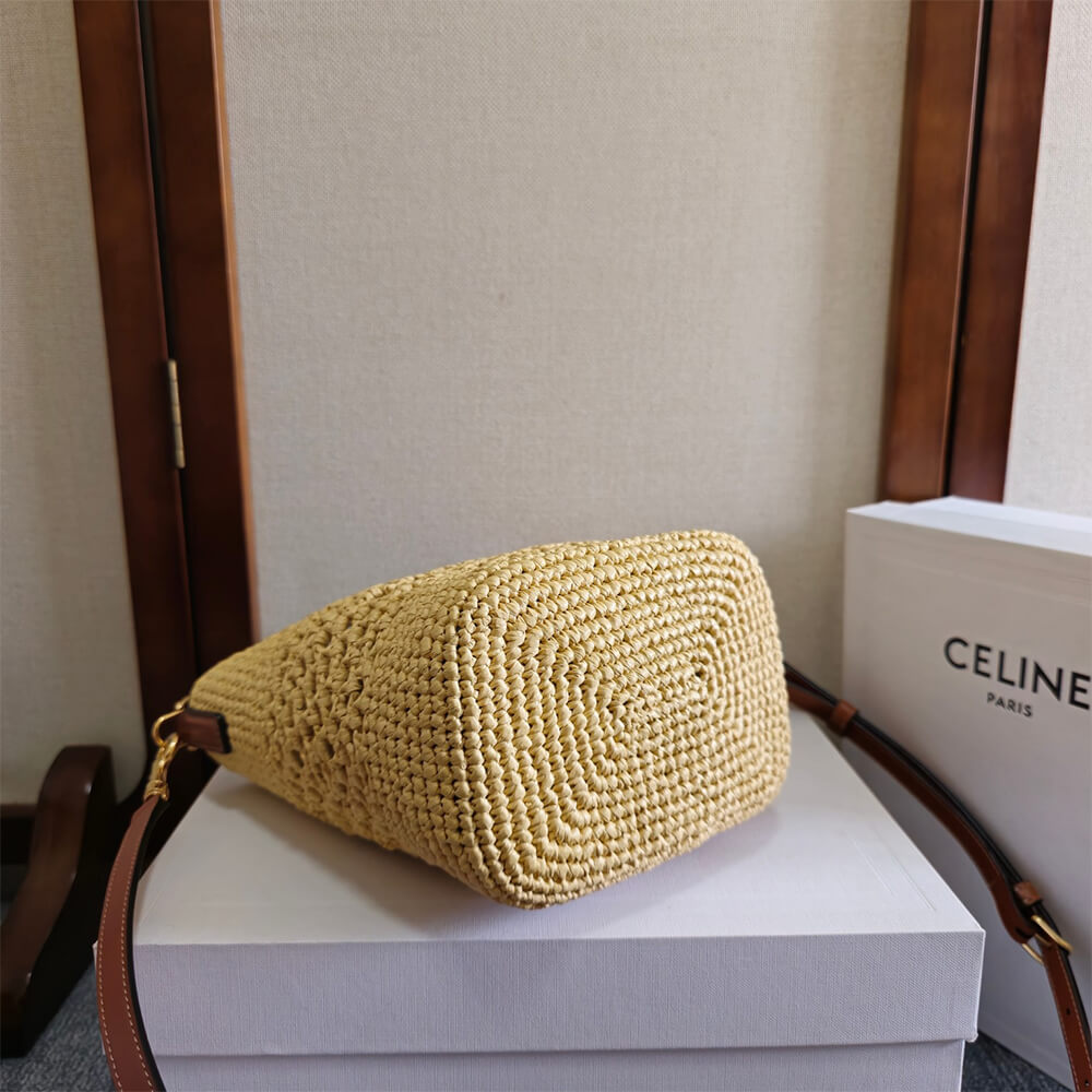 CELINE SMALL LOUISE BUCKET IN RAFFIA AND CALFSKIN(HIGH-END GRADE)