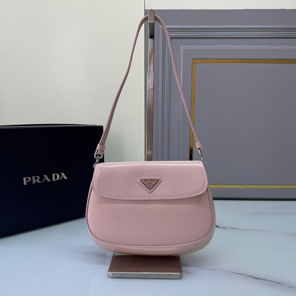 Small Prada Cleo brushed leather shoulder bag with flap