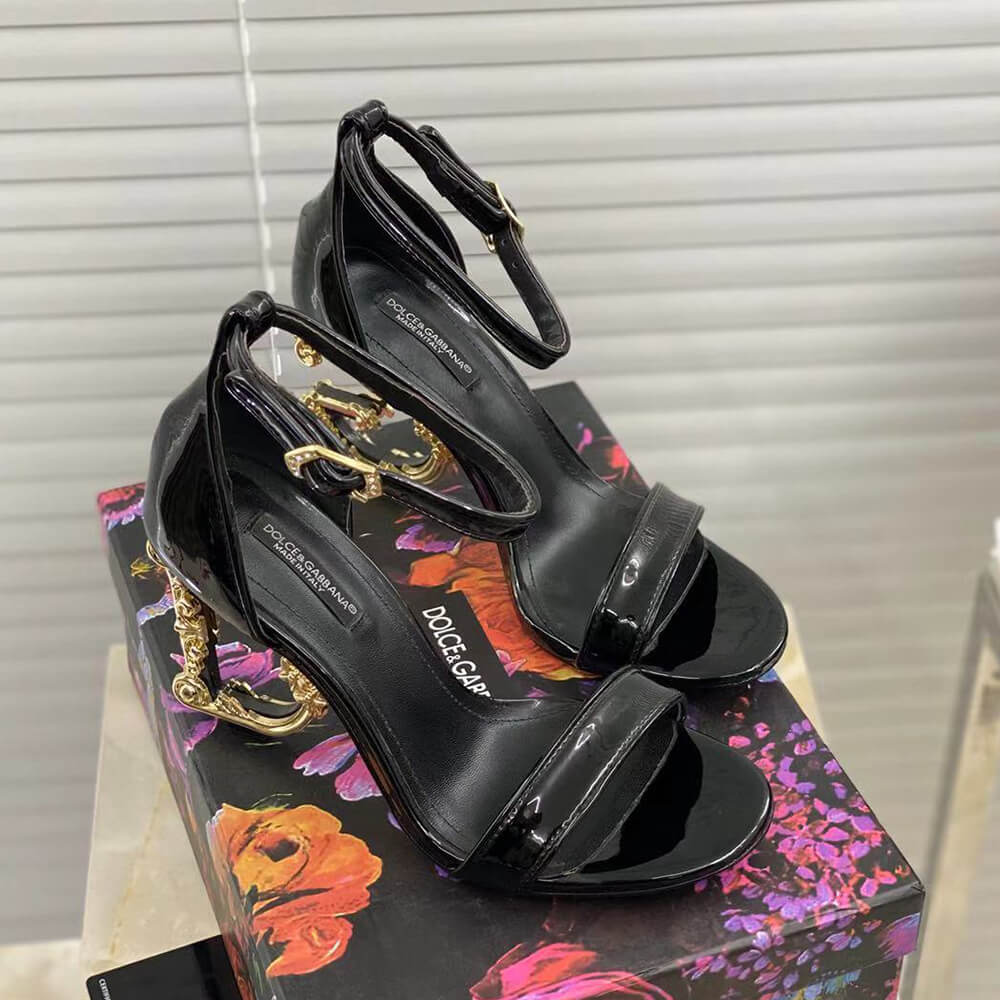DOLCE   GBBANA Polished calfskin sandals with DG baroque heel