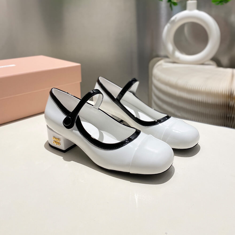 MiuMiu Two-tone patent leather Mary Jane pumps