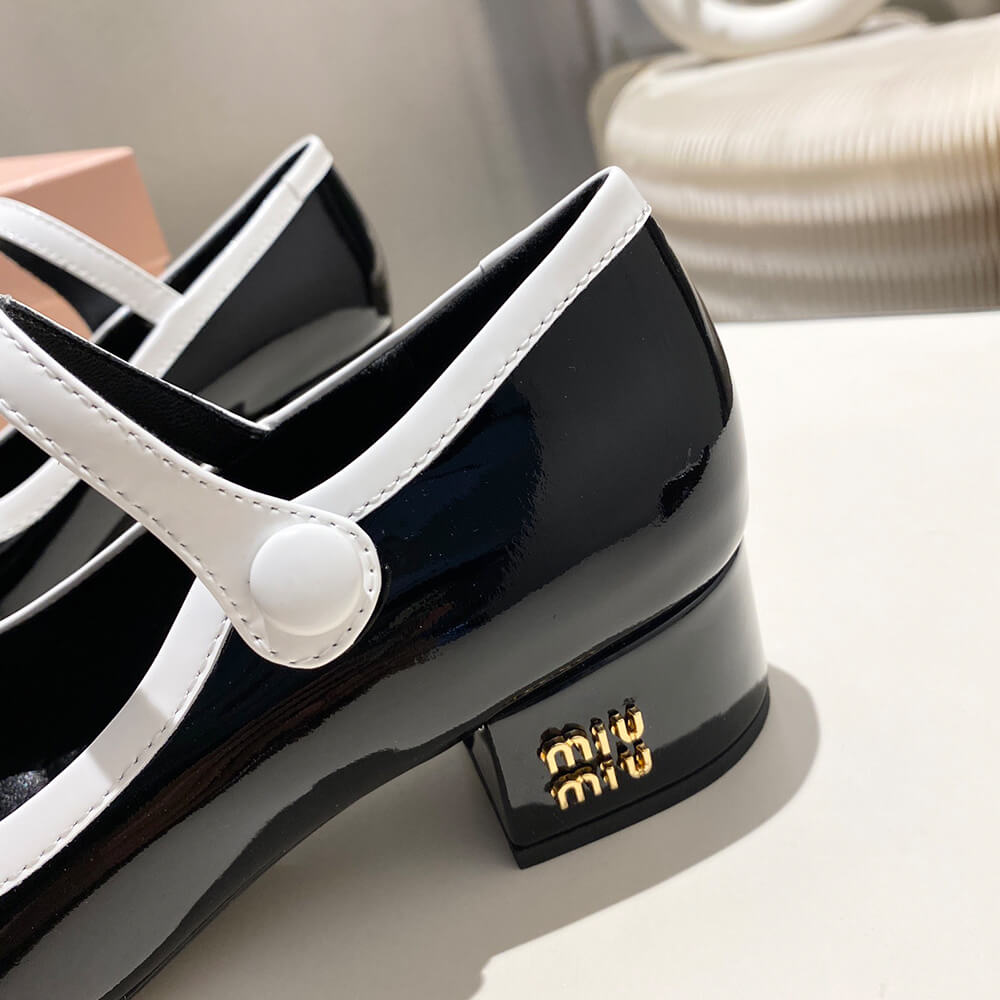 MiuMiu Two-tone patent leather Mary Jane pumps