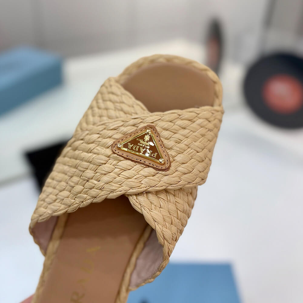 Prada Raffia crisscross slides